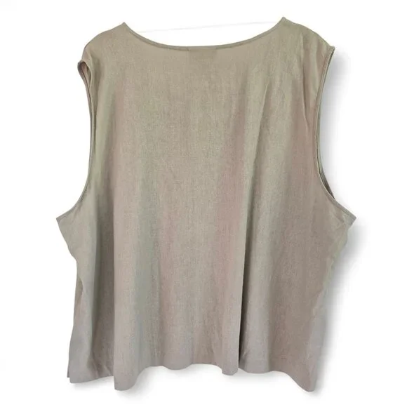 Anna Maxwell Womens Tan 2-Piece Twin Set Shirt & Tank Top Linen Blend 5X - Picture 3 of 16